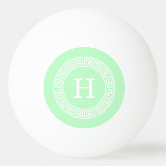 ミントホワイトギリシャ語鍵ランドフレームイニシャルモノグラム 卓球ボール (正面)