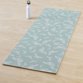 ミントホワイトバタフライパターン ヨガマット