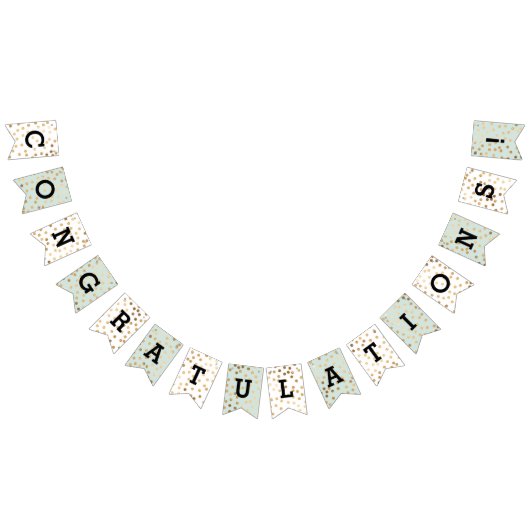 ミントホワイトフェイク金ゴールドグリッタードットおめでとう バンティングフラッグ (全)