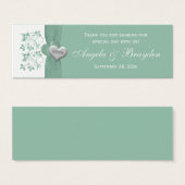 ミントホワイトフローラハート結婚式の引き出物ラベル (正面&裏面)