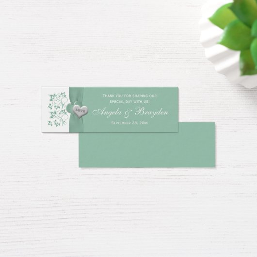 ミントホワイトフローラハート結婚式の引き出物ラベル (デスク)