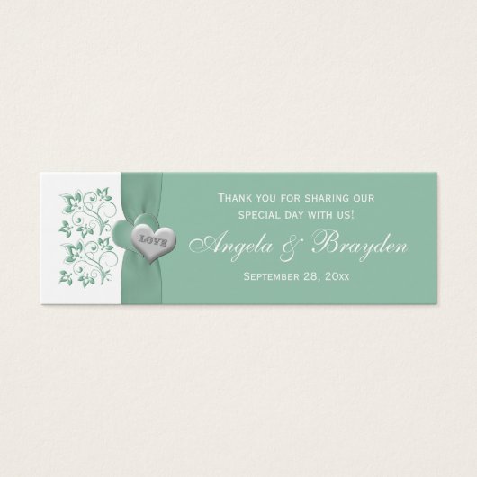 ミントホワイトフローラハート結婚式の引き出物ラベル (正面)