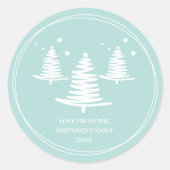 ミントホワイトミニマリストのクリスマスツリー ラウンドシール (正面)