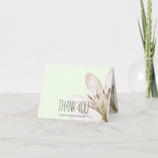 ミントホワイト水彩花柄のありがとう サンキューカード (正面)
