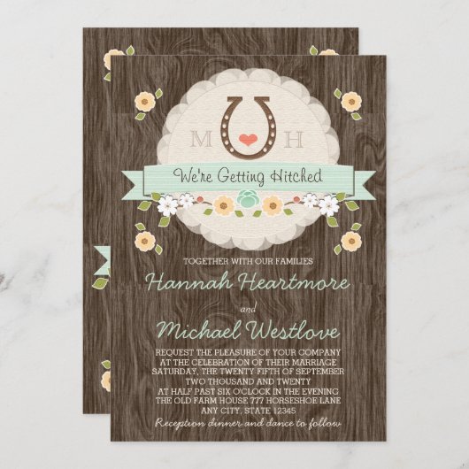 ミントホースシューズハートウェスタン結婚ズ 招待状 (正面/裏面)