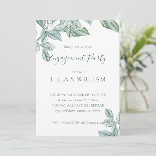 ミントボタニカルエレガント婚約パーティ招待状 招待状 (スタンド正面)