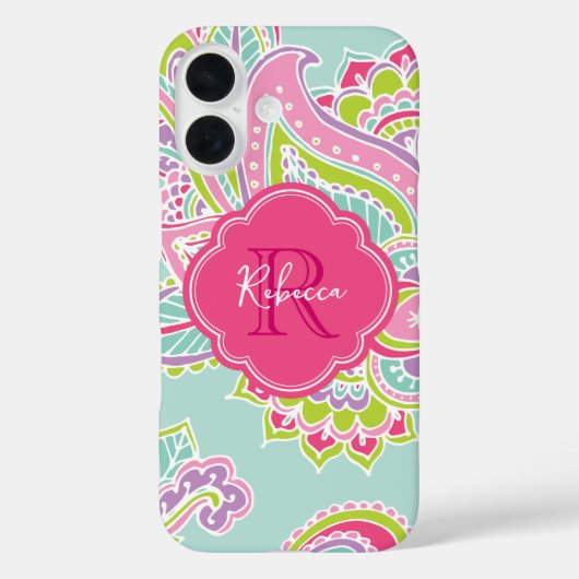 ミントボヘミアンペイズリーカスタムモノグラム Case-Mate iPhoneケース (裏面)