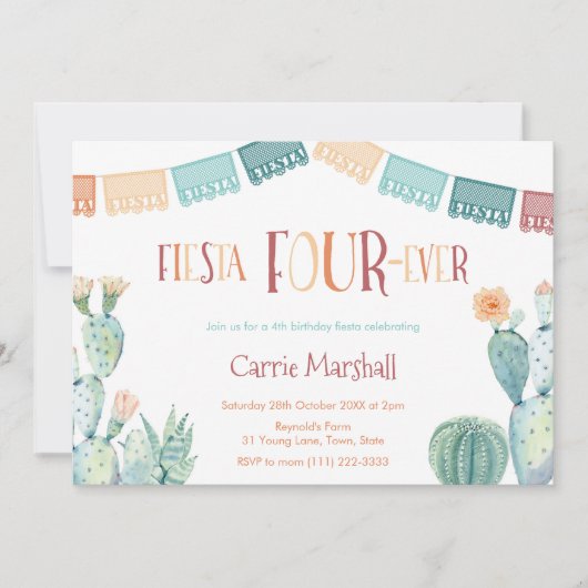 ミントマスタードフィエスタフォーエバー4歳の誕生日パーティー 招待状 (正面)