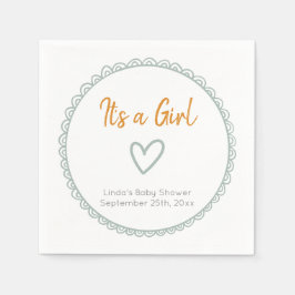 ミントミニマリストドードルガールベビーシャワー スタンダードカクテルナプキン