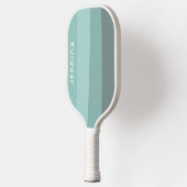 ミントミニマルモダングリーンターコイズレトロストライプ ピックルボールラケット (左)