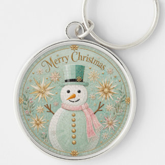 ミントモザイクの雪だるまクリスマスの喜び キーホルダー