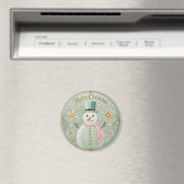 ミントモザイクの雪だるまクリスマスの喜び マグネット (インサイチュ (食洗機))