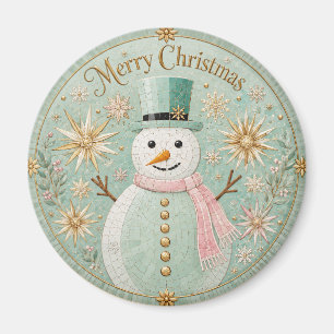 ミントモザイクの雪だるまクリスマスの喜び マグネット