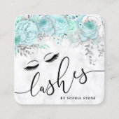 ミントモダンかわいらしフローラ白い大理石まぶし スクエア名刺 (正面)