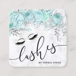 ミントモダンかわいらしフローラ白い大理石まぶし スクエア名刺