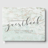 ミントモダンでバラ金ゴールドのビー結婚ブル ゲストブック (正面)