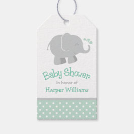 ミントモダンとグレーエレファントベビーシャワー ギフトタグ