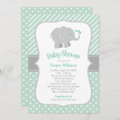 ミントモダンとグレーエレファントベビーシャワー 招待状 (正面/裏面)