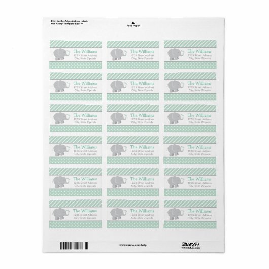 ミントモダンアンドグレーエレファント差出人住所 ラベル (フルシート)