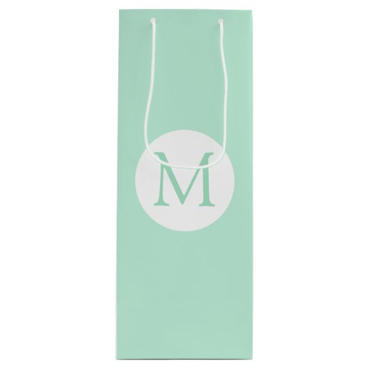 ミントモダンエレガントグリーンカラーホワイトモノグラム ワインギフトバッグ (正面)