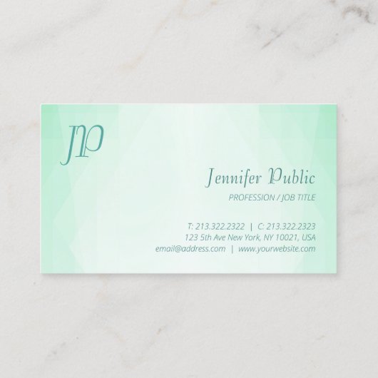 ミントモダンエレガントグリーンスクリプトモノグラムテンプレート 名刺 (裏面)