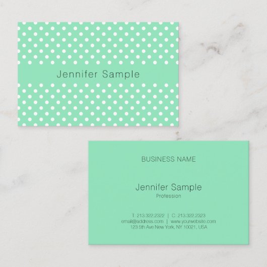 ミントモダンエレガントグリーンホワイトドットテンプレート 名刺 (正面/裏面)