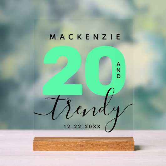 ミントモダンガーリーグリーン20とトレンディー誕生日 アクリルサイン (ニュートラル)