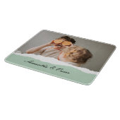 ミントモダンギフトのパーソナライズされた家族の写真&名前 カッティングボード (角)