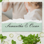 ミントモダンギフトのパーソナライズされた家族の写真&名前 キッチンタオル (折り畳み)