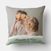 ミントモダンギフトのパーソナライズされた家族の写真&名前 クッション (裏面)