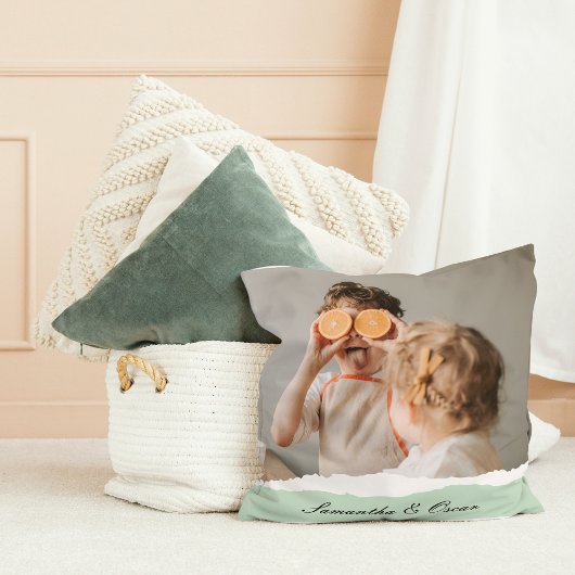 ミントモダンギフトのパーソナライズされた家族の写真&名前 クッション