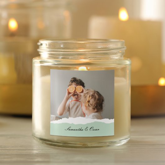 ミントモダンギフトのパーソナライズされた家族の写真&名前 スクエアシール