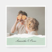 ミントモダンギフトのパーソナライズされた家族の写真&名前 スタンダードランチョンナプキン (正面)