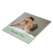 ミントモダンギフトのパーソナライズされた家族の写真&名前 タイル (側面)