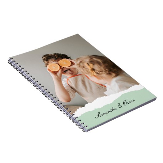 ミントモダンギフトのパーソナライズされた家族の写真&名前 ノートブック (右側)