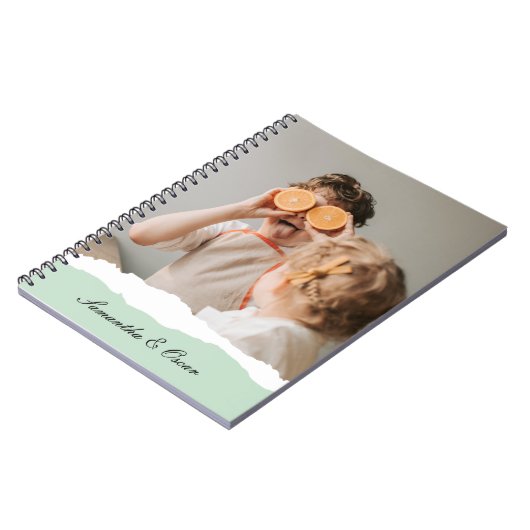 ミントモダンギフトのパーソナライズされた家族の写真&名前 ノートブック (左側)