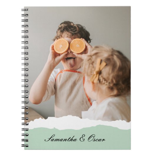 ミントモダンギフトのパーソナライズされた家族の写真&名前 ノートブック (正面)