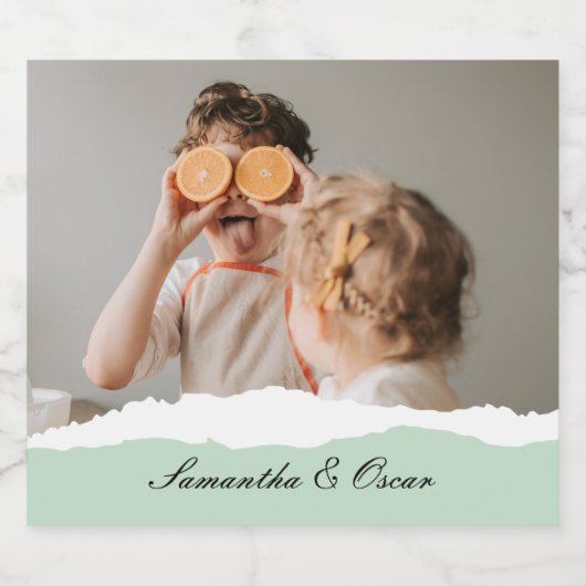 ミントモダンギフトのパーソナライズされた家族の写真&名前 ビールラベル (シングルラベル)