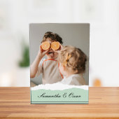 ミントモダンギフトのパーソナライズされた家族の写真&名前 フォトブロック