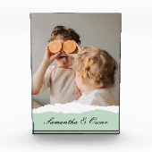 ミントモダンギフトのパーソナライズされた家族の写真&名前 フォトブロック (正面)