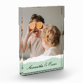 ミントモダンギフトのパーソナライズされた家族の写真&名前 フォトブロック (左)