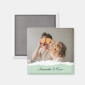 ミントモダンギフトのパーソナライズされた家族の写真&名前 マグネット (正面/裏面)