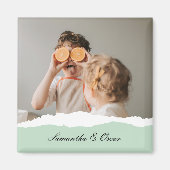 ミントモダンギフトのパーソナライズされた家族の写真&名前 マグネット (正面)