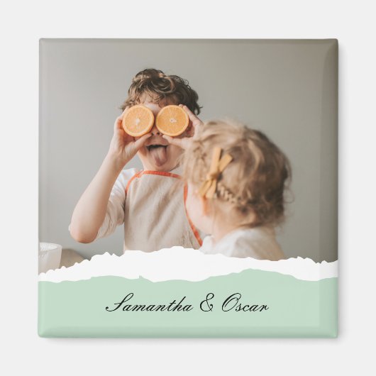 ミントモダンギフトのパーソナライズされた家族の写真&名前 マグネット (正面)
