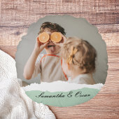 ミントモダンギフトのパーソナライズされた家族の写真&名前 ラウンドクッション