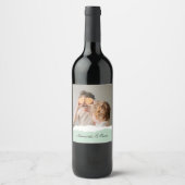 ミントモダンギフトのパーソナライズされた家族の写真&名前 ワインラベル (正面)