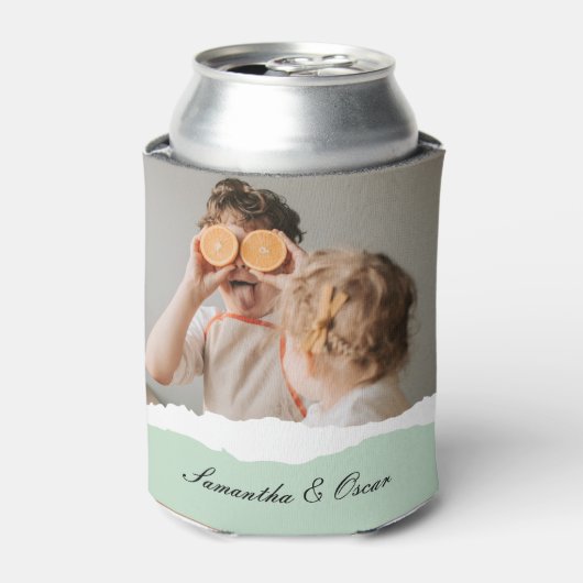 ミントモダンギフトのパーソナライズされた家族の写真&名前 缶クーラー (缶正面)