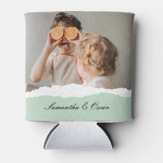 ミントモダンギフトのパーソナライズされた家族の写真&名前 缶クーラー (正面)