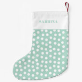 ミントモダングリーンとホワイト水玉模様 スモールクリスマスストッキング (裏面)