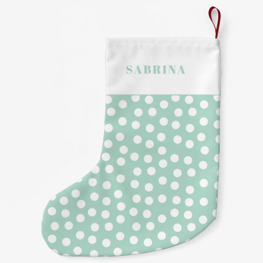 ミントモダングリーンとホワイト水玉模様 スモールクリスマスストッキング (裏面)